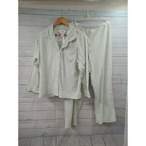 Aria Flannel Pajama Set XL Pants Green Polkodot Long sleeve 2 Pcs